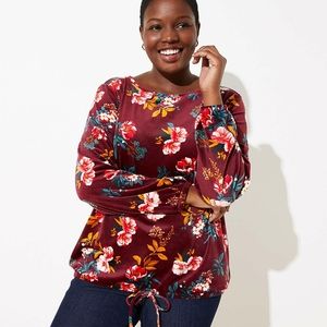 NWT LOFT Plus Floral Velour Drawstring Hem Top